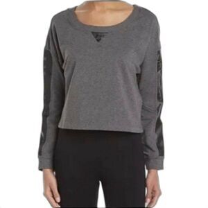 Betsey Johnson Womens Sz Small Cropped Sweatshirt With Mesh Inserts Gray